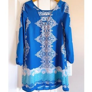 Stunning blue and white intricate tunic dress